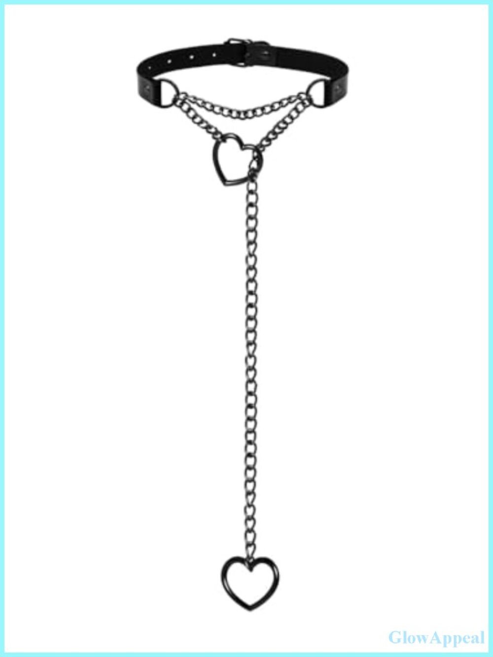 2PC Leather Choker Necklace Set Heart Chain Collar Leash Goth Cosplay